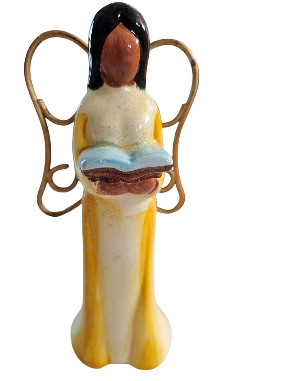 Yellow Ceramic Angel Figurine with Book - Home Art Decor